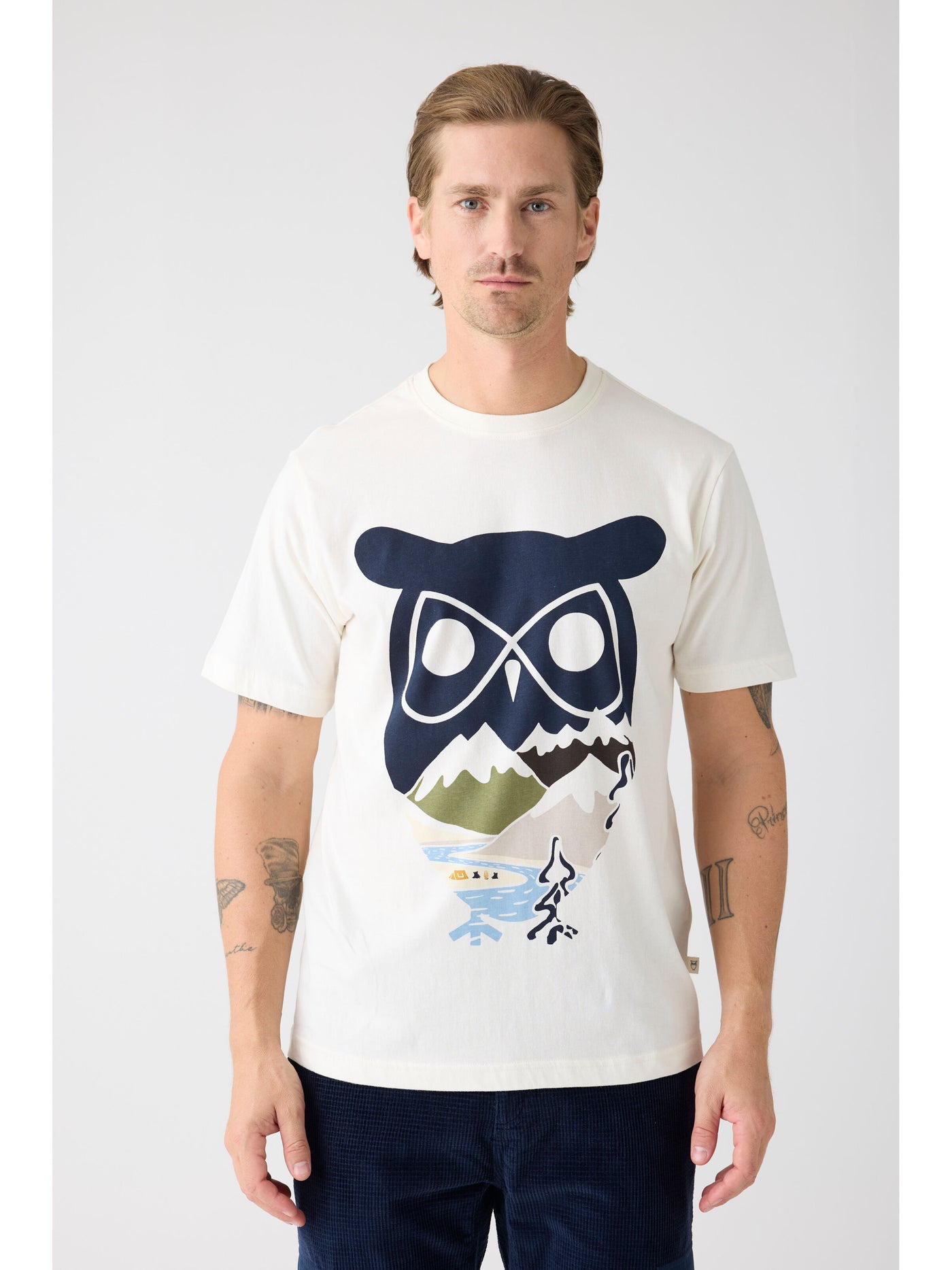 Regenerative Organic Cotton Front Print T-Shirt Egret von Knowledge Cotton Apparel.