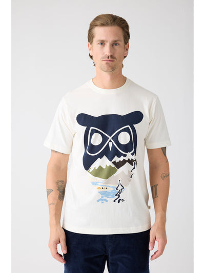 Regenerative Organic Cotton Front Print T-Shirt Egret von Knowledge Cotton Apparel.