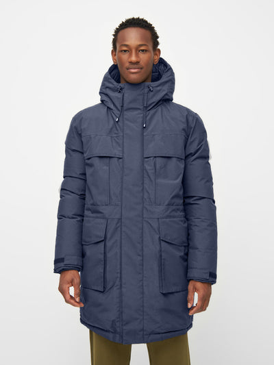 Apex Canvas Long Padded Coat Total Eclipse in blau von Knowledge Cotton Apparel.