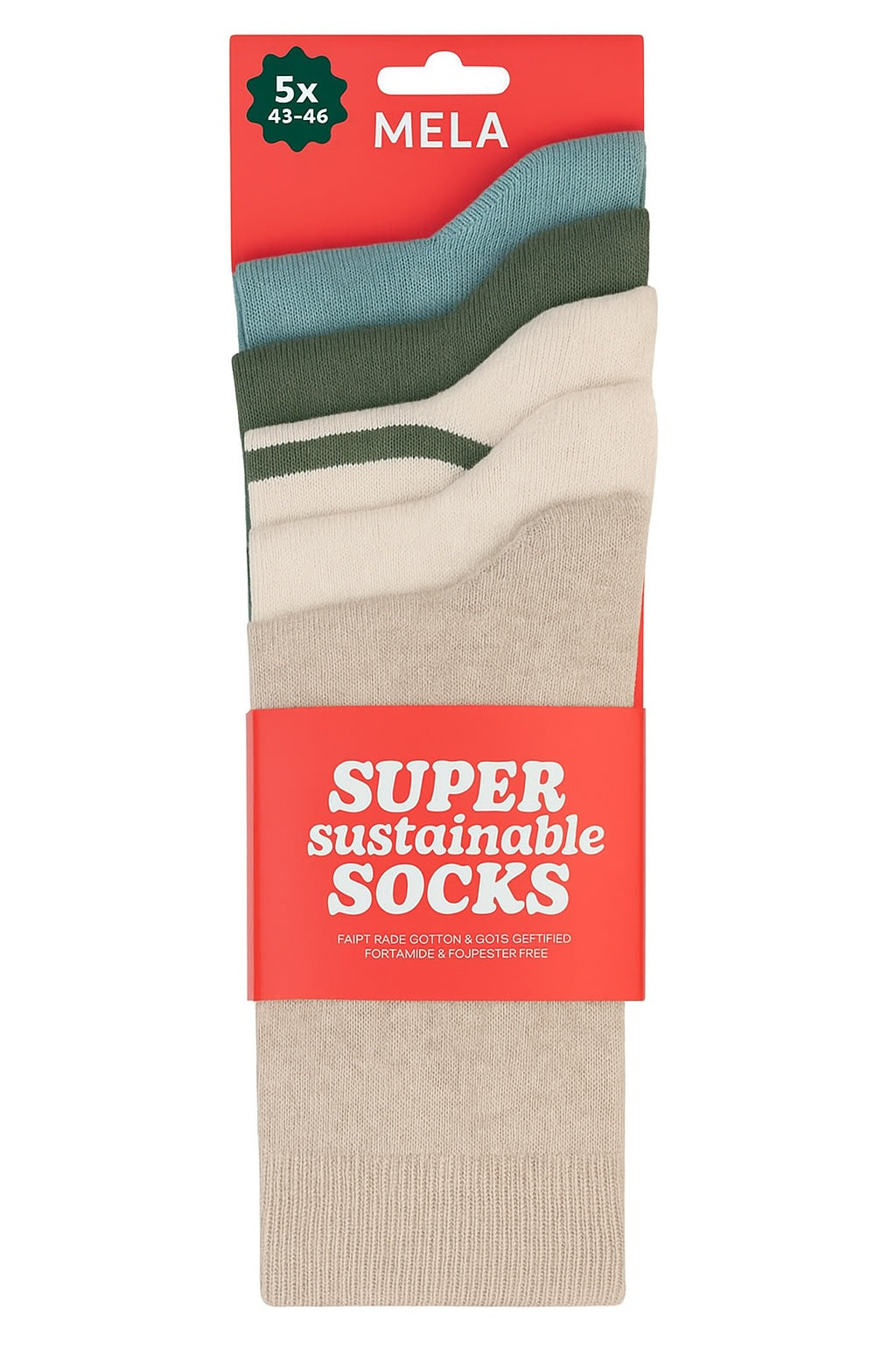 Socken 5-pack Super Sustainable Basic Mix Soft Earth von Melawear.