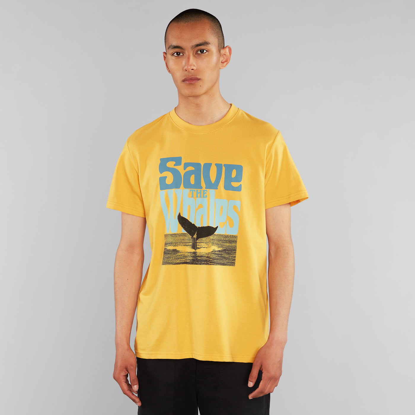 Schönes T-Shirt Stockholm Save The Whales Honey Yellow von Dedicated aus Bio-Baumwolle und völlig vegan.