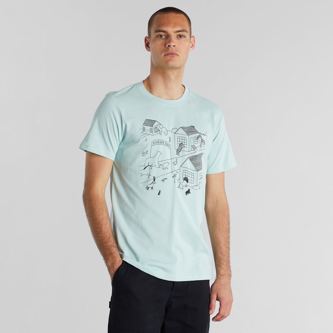 Schönes T-Shirt Stockholm Human Zoo in der Farbe Mint aus Bio-Baumwolle und völlig vegan.