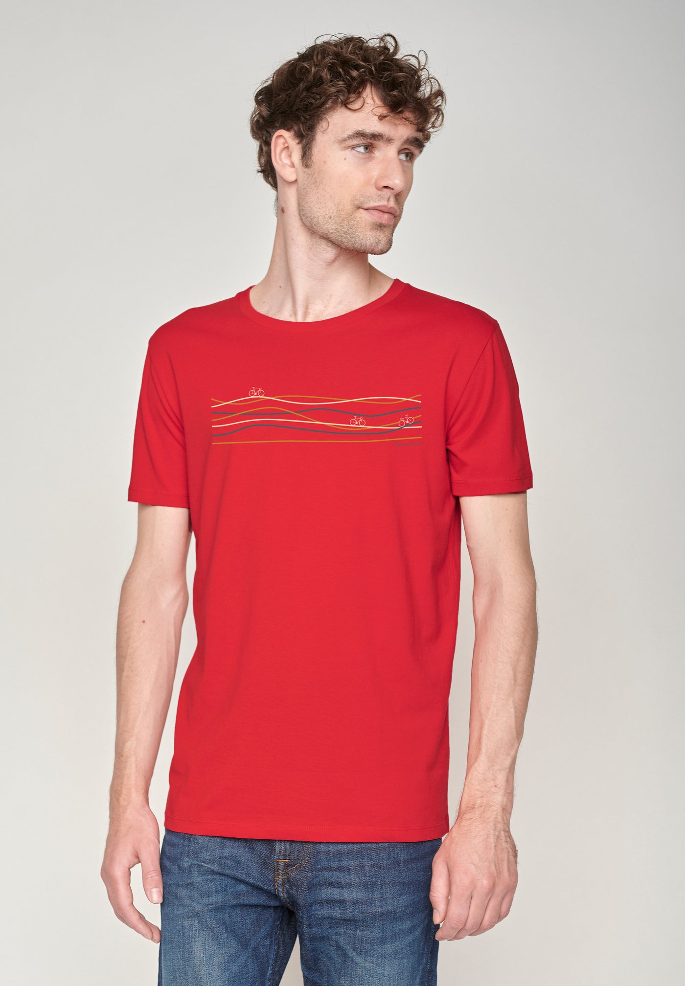 Tolles T-Shirt Bike Lanes Guide Flame Red in rot aus Bio-Baumwolle.